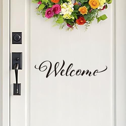 Image of BATTOO Welcome Front Door Decal Handwriting Script Vinyl Decal Sticker Elegant Wall Art Door D?cor Welcome Sign(Black, 10 inch wx2.5 h)