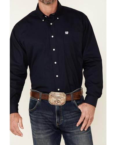 Cinch Men's Classic Fit Long Sleeve Button One Open Pocket Solid Shirt Shirt, Navy, XL