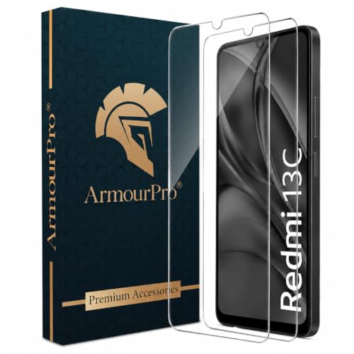 Image of ArmourPro 3D Borderless Tempered Glass for Redmi 13C, Poco C65 and Poco M6, Set of 2 HD Clear Screen Protectors with 3D Curved Edges, 9H Hardness, Oleophobic Coating, Case Friendly