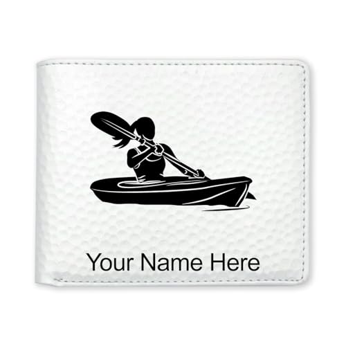 LaserGram Faux Leather Bi-Fold Wallet, Kayak Woman, Personalized Engraving Included (Golf White)