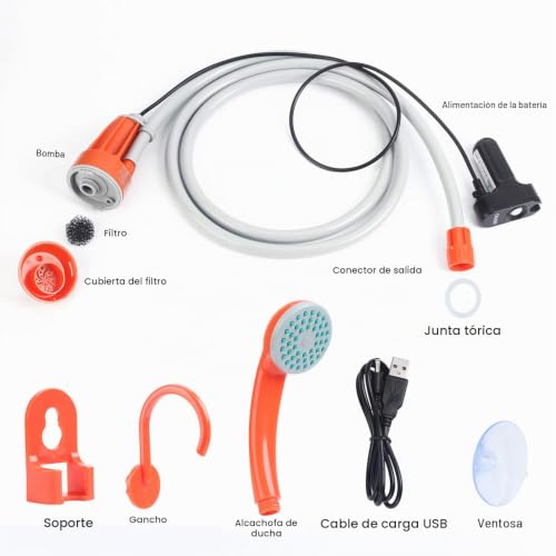 Miniatura 3 de Urpro Ducha Portátil Para Camping, Cabezal De Ducha Exterior, Bomba De Ducha, Baterías Recargables Usb Desmontables, Para Camping, Senderismo, Limpieza De Mascotas, Ducha De Mascotas, Lavado De Coches