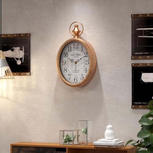 Image of Menterry Small Retro Oval Wall Clock Antique Old Design, Gold Vintage Style