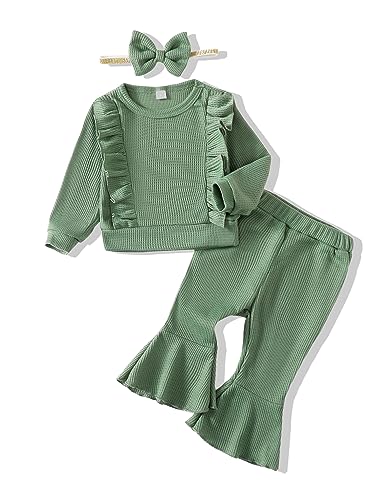 Image of SUNNY PIGGY Baby Girl Clothes Toddler Girl Outfits Ruffle Infant Baby Girl Fall Winter Clothing Flared Pants Set