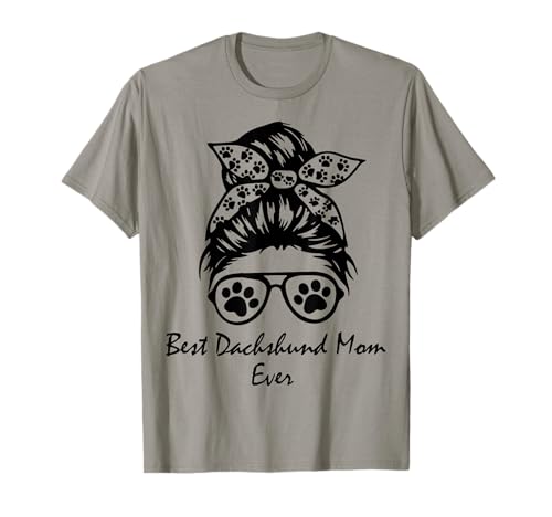 Messy Bun Dog Mom Camisa para mujer, Dachshund Mom Camiseta