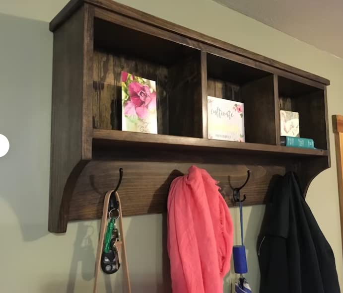 Wall Hanging Cubby Shelf with Hooks (Special Walnut) Home