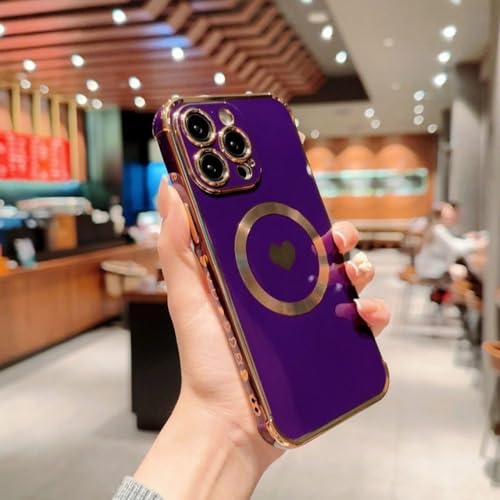 Coque iPhone 13 aimantée anti-rayure motif cadre cœur violet