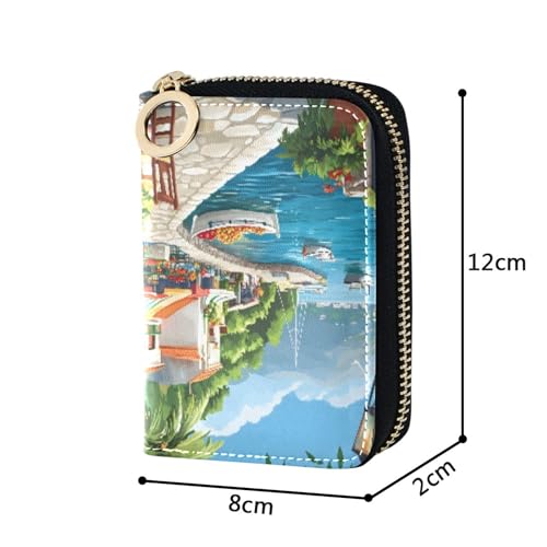 Small Women's Wallets RFID Blocking Credit Card Holders Zip Around Zipper Wallet with Coin Pocket Beautiful Bay Town Scene3