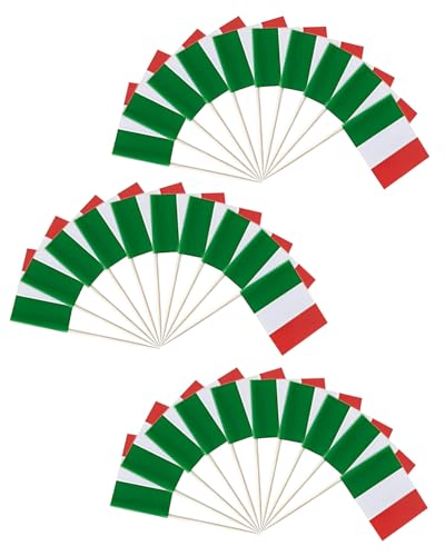 FUGLUS 100 Pièces Drapeau Italien Cure-Dents, Cocktail Stick Drapeaux Mini Drapeau Cupcake Toppers Stick pour Fête Nourriture Cake Vaisselle Fête...