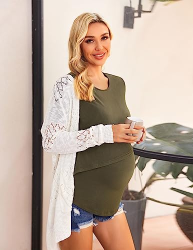 Ekouaer Womens Nursing Tops For Maternity/Breastfeeding/Delivery/Hospital Top Shirt Pregnancy Clothes Army Green Small #TOP3