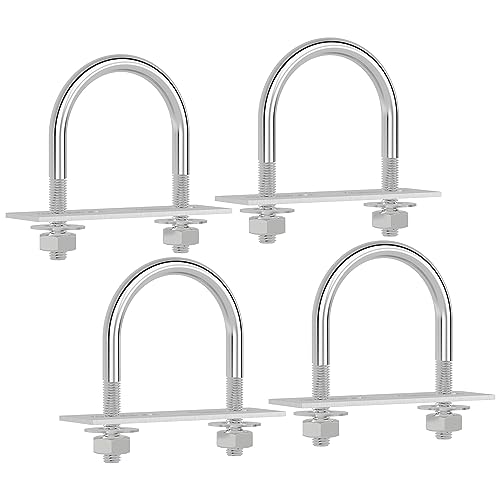4 Sets 304 Stainless Steel Round Bend U-Bolts 0.98"(25mm) Inner Width 1.77"(45mm) Length M6 with Nuts, Frame Plate, Washers, Accessories for Boat Trailer Axle Sailboat Trailer