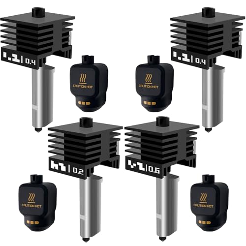 4PCS P2S/H2C/H2S/H2D Hotend Kits Silicone Socks with Identification Code 2PK 0.4mm and 1PC 0.2/0.6mm Hardened Steel Nozz