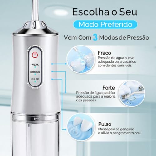 Irrigador Oral De Limpeza Profunda Portátil Eletrico Sem Fio Jato De Água Supersônico 3 Modos Difere