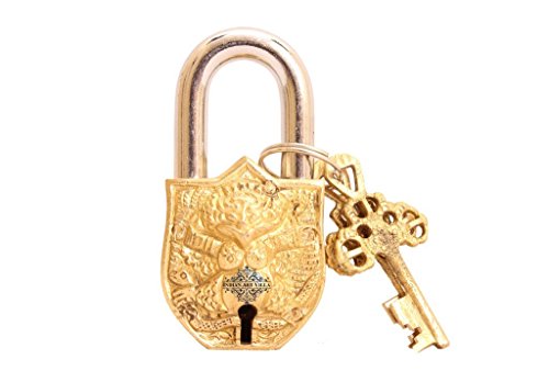 Image of IndainArtVilla Handmade Old Vintage Style Antique Owl Design Lock with 2 Keys for Home Temple Office Showrooms Security Lock Home Decore Gift Item
