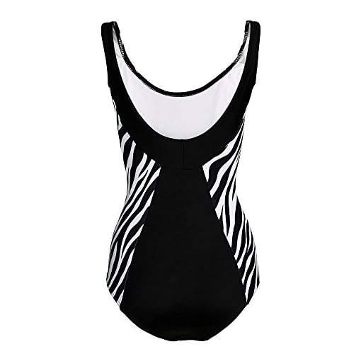Dames badpak - één stuk - figuurvormende snit - motief: zwart-wit en zebrapatroon op de heupen XL Noir + Motif Zébré - Image 3