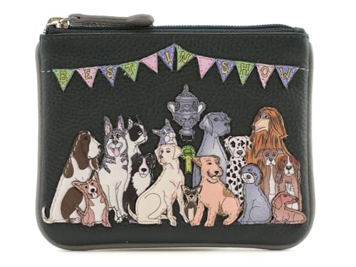 Porte-monnaie cuir souple motif chien noir avec fentes cartes RFID