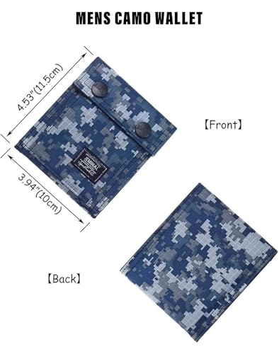 JEMINAL Camo Bifold Wallet for Men Thin Nylon Vertical Wallet with Cash Zipper Pocket Blue2