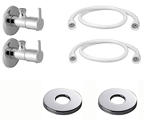 SPAZIO Fusion Angle Cock/Angle Valve with Wall Flange & Connection Pipe/Hose Pipe for Hot & Cold Water (Pack of 2) (B091T35N5C) Amazon Price History, Amazon Price Tracker
