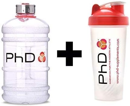 PhD Gym Water Jug Bottle (2L) & Protein Powder Shaker Blender Mixer Cup (600ml)
