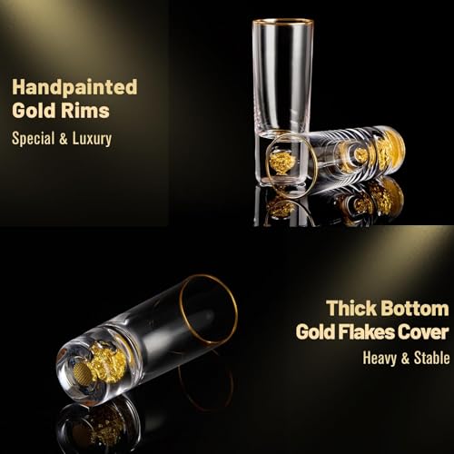Image of DUJUST Cool Shot Glasses (2oz), Shot Glass Set Decorated with 24K Gold Leaf Flakes, ONE OF A KIND, Cool & Cute Shot Cups, BPA-Free & Lead-Free, Perfect for Decor & Collection, Gift Choices - 2 pcs