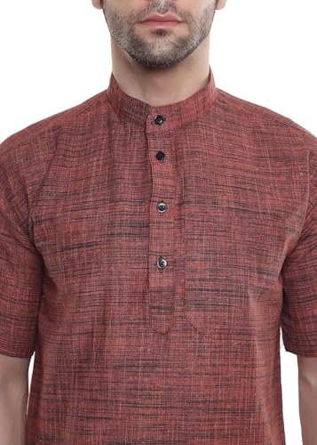 Image of Khadie Cotton Blend Solid Casual Regular Fit Mandarin /Chinese Collor Short Kurta for Men