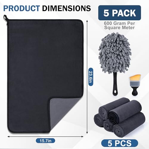 Navona 5 Pack Microfiber Car Drying Towels – Ultra Absorbent, Lint-Free Multi-Purpose Cloths for Car Wash, Bathroom Body Drying, Kitchen Cleaning & Sports Sweat Wiping