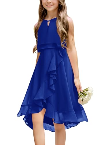 Kids A-Line Halter Neck Chiffon Junior Bridesmaid Dresses Fancy Girl Dress Wedding Elegant Party Gown 5-14 Years