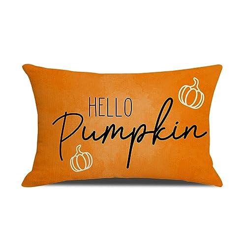 wyooxoo Fundas de almohada de otoño de 12 x 20 pulgadas, fundas de almohada de otoño de Hello Pumpkin para sofá, dormitorio, decoración del hogar (12 x 20 pulgadas, naranja)
