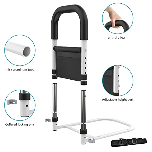 Munzong Senior Bed Safety Rails White, Medical Bed Assist Grab Bar W/Storage Pocket, Bedside Fall Prevention Mobility Aid, Hand Guard Bar Handles, Safety Grab Bar For Elderly Adults Handicap #TOP1