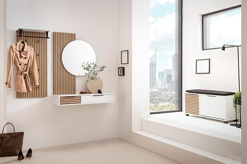 Schildmeyer Loft Schuhbank 157169, Mattweiß/Akustikpaneel Optik, 98,4 x 33,1 x 47,2 cm