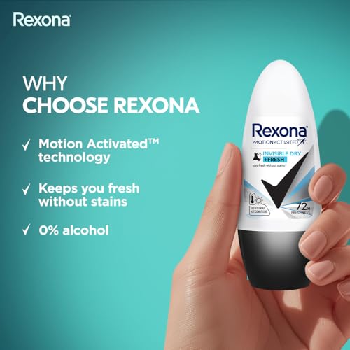 Image of Rexona Roll-On Deodorant | Invisible Dry + Powder Dry Motion Activated Deo for Women | up to 72Hr odour protection | 45 ML each