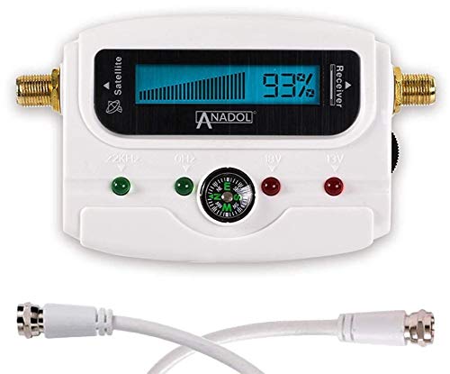 Anadol SF33 White LCD digitaler Satfinder - Satelliten Messgerät Justierung von Antennenschüsseln & Flachantennen - Digitale Leuchtanzeige, Signalton, Verbindungskabel + deutsche Bedienungsanleitung Cover