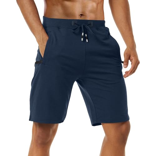 Boyzn 1 Pack Men's Shorts, Summer Casual Cotton Athletic Sports Shorts, Quick Dry Elastic Waist Gym Joggers, Adjustable Drawstring Workout Running with Zipper Pockets Navy-2XL