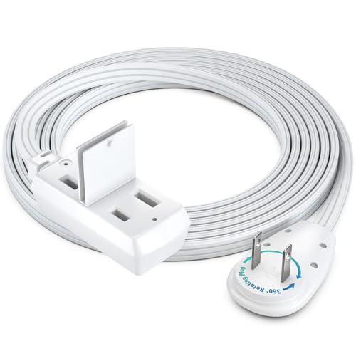 Maximm 5 Ft 2-Prong 360 Rotating Flat Plug Extension Cord, White, UL