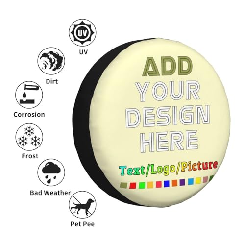 Image of Custom Spare Tire Cover 14-17 Inch, Personalized Universal Wheel Cover Add Your Own Photo Text Logo Waterproof Dust-Proof Tire Covers Protectors for Trailer Truck SUV Universal, LemonChiffon