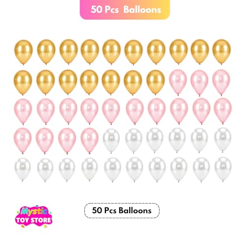 Image of 50 Pcs Pink Gold White Metallic Chrome Balloons for Birthday Decoration Items Anniversary Baby Shower Boys Girls Kids Year With Latex Transparent Metallic Balloon Happy Birthday Decoration Kit Combo