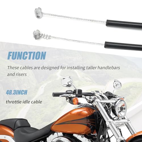 Saihisday 48.3" Motorcycle Throttle Cable Set, Stainless Steel Braided Extended Throttle Idle Cable Kit Replacement for Harley Breakout Deuce FXSTB FXSTC FXSTD Night Train 12" Handlebar by Saihisday - Image 5