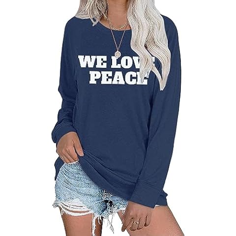 rosemia Womens Sweatshirt Casual Baggy Pullover Comfy Cotton Crewneck Long Tees Party Tops(White Print Navy Blue,2XL) Cover