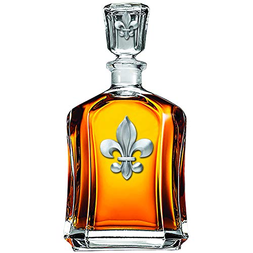 Image of Heritage Pewter Fleur de Lis Capitol Decanter | 24 OZ Whiskey Decanter for Liquor with Airtight Stopper | Expertly Crafted Pewter Glass