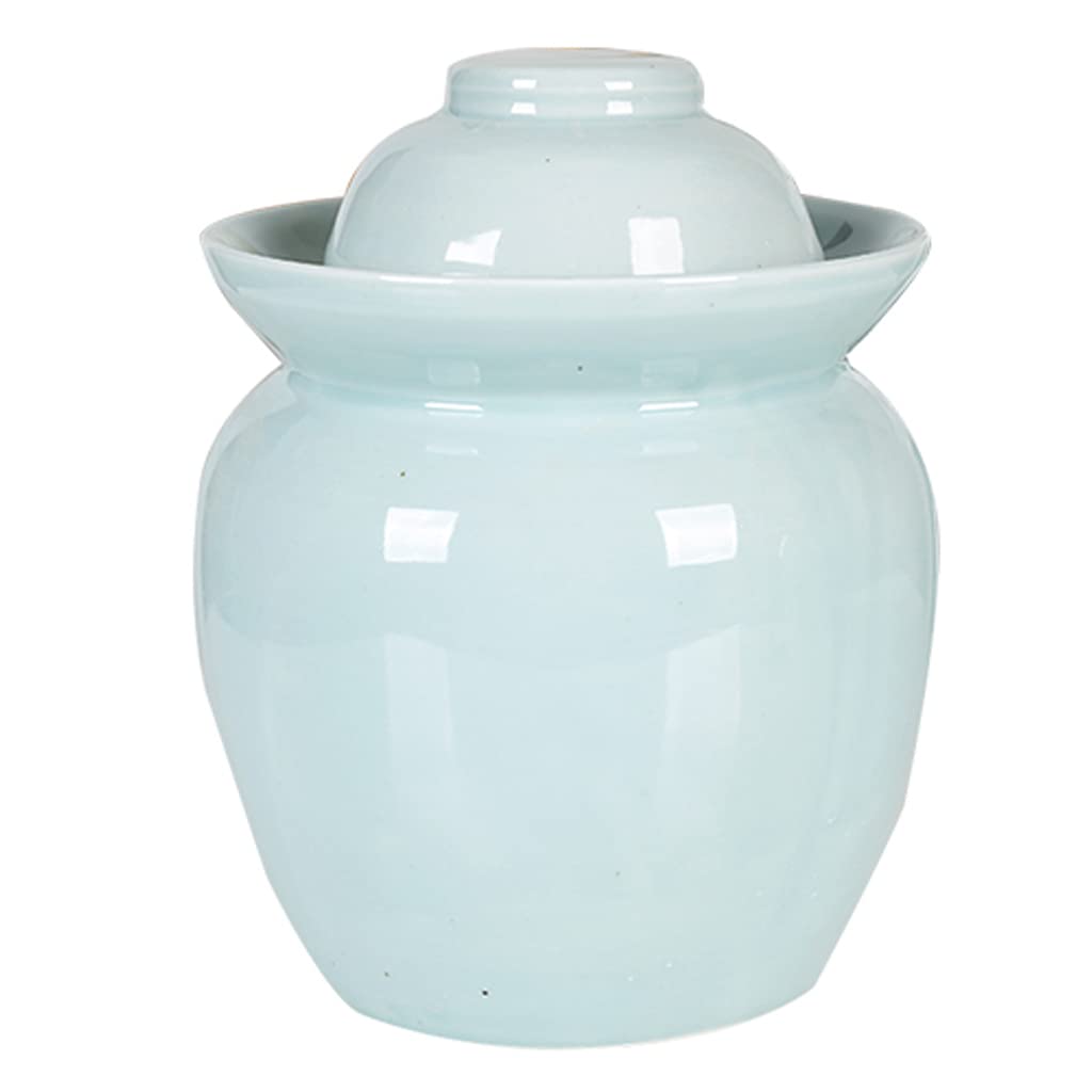 Grünes Einmachglas aus Keramik mit Deckel, großes traditionelles chinesisches Fermentationsset, Topf mit wasserdichtem Gärspunddeckel, Fermentationsglas für Kimchi, Kombucha-Glas 7 kg (4 kg)