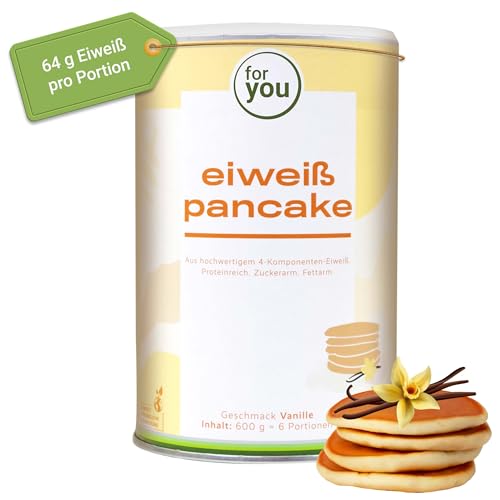 for you eiweiß pancake low carb Backmischung - 4 Komponenten Protein Pancake mit Molkenprotein Milchprotein Eiprotein Sojaprotein - Proteinpulver für Pancakes Vanille (600g, Vanille)