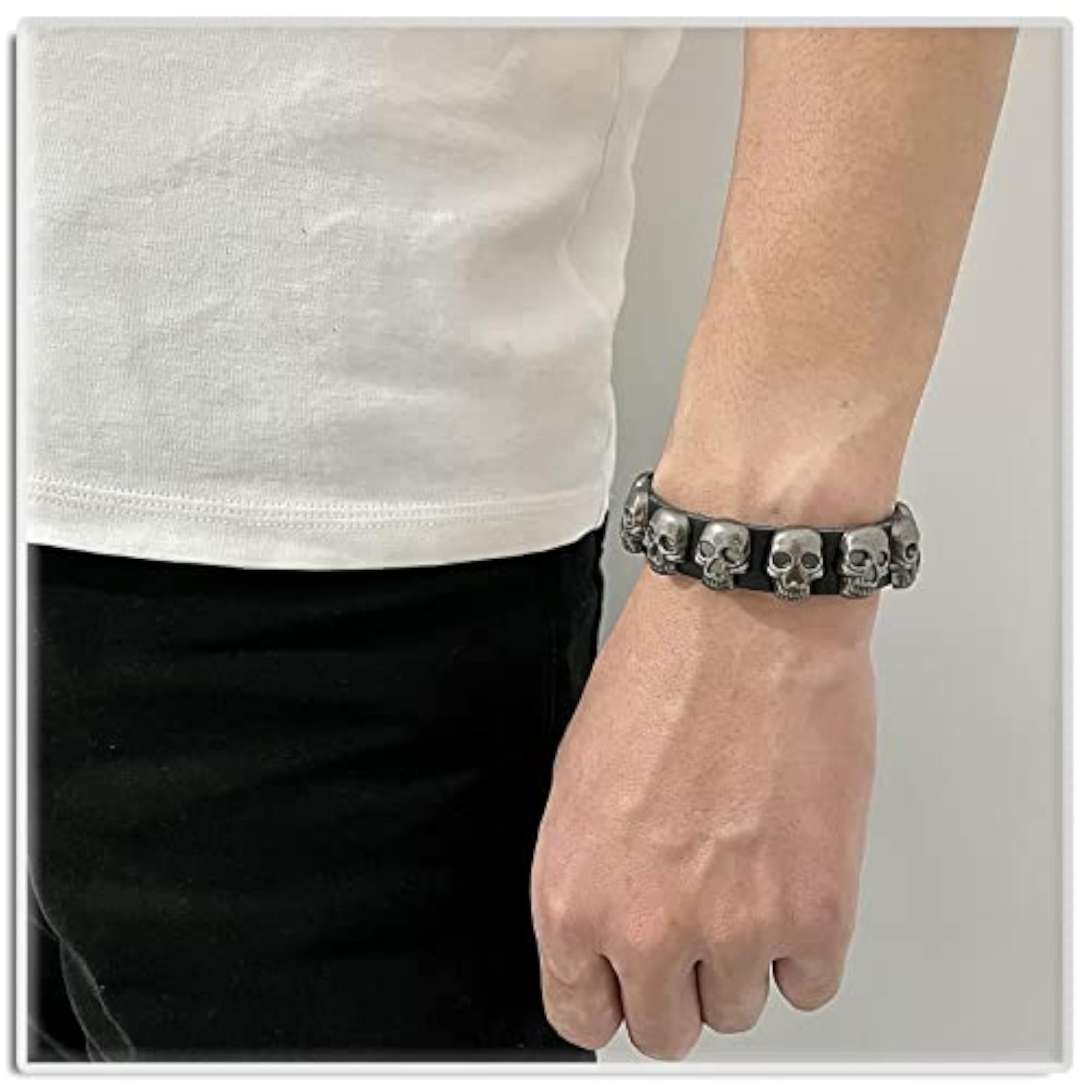Punk Rock Alloy Buckle Leather Skull Cuff Bracelet