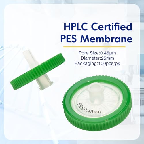 100 Stücke PES Spritzenfilter 0,45 μm Porengröße, 25 mm Membran Durchmesser, Labor-spritzenfilter, HPLC und GC spritzenfilter, Grüner (Fässern Verpackt)