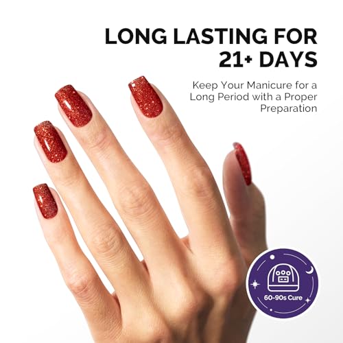 Image of MelodySusie Galaliver Red Glitter Gel Nail Polish, 15ML Sparkly Shimmer Christmas Red Gel Polish Soak Off UV LED Cured Long Lasting Gift for Women DIY Nail Design Nail Art Manicure X01