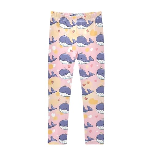 Cute Whale Love Heart Girls Leggings Soft Stretch Workout Yoga Dance Pants for Kids Casual Tights