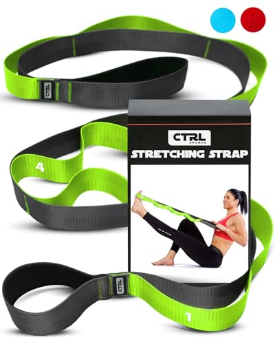 Image of CTRL Sports Stretching Strap with Loops for Physical Therapy, Yoga, Exercise and Flexibility - Non Elastic Fitness Stretch Band + Exercise Instructions & Carry Bag (Green)