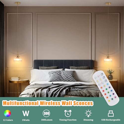 Image of Shenmoyl Battery Operated Pendant Light 5000mAh Rechargeable Chandelier with Remote Control Wireless Adjustable Hanging Clear Striped Light for Kitchen Island Dining Room Hallway