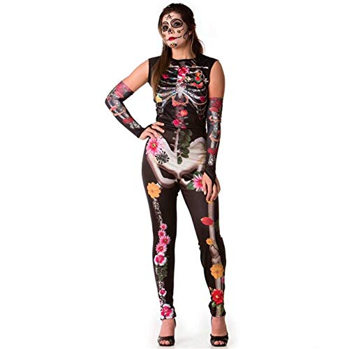 Fantasia Caveira Mexicana Adulto Feminino de Halloween Com Luvas P 36-38