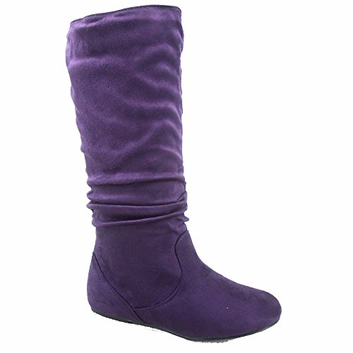 TOP Moda Data-1 Women's Shoes Cute & Comfort Round Toe Flat Heel Slouchy Mid Calf Boot