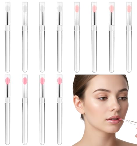 12Pcs Lip Mask Applicator, Small Silicone Lip Applicator Lips Balm Lipstick Gloss Brush Eyeshadow Brushes with Caps, Perfect for Makeup Beauty, Easy to Use & Carry, Multi-functional Tool