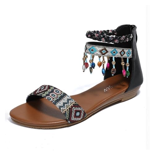 Women's Bohemian Walking Sandals Women's Flats Comfortable Beach Shoes Strap Round Toe Casual Flats